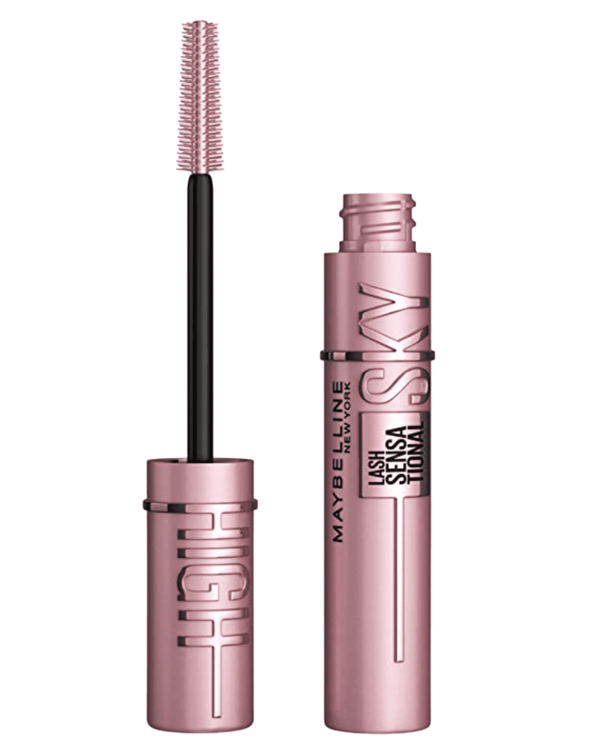 Discover the Maybelline Lash Sensational Sky High Mascara, a pink tube with matching wand applicator, noted as one of the best cheap makeup options on Amazon. Its sleek design boasts black text, and a tapered, flexible brush ensures flawless application every time.