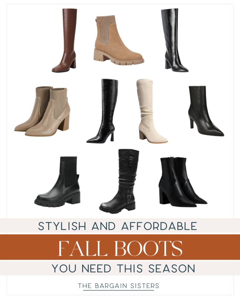 A selection of stylish fall boots, including ankle, knee-high, and heeled styles in black, beige, brown, and cream colors.