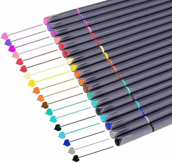 A set of 24 fine-tipped colored pens arranged in a line, each with a heart symbol on the left showcasing its ink color. Colors range from pink and purple to various shades of blue, green, orange, red, brown, and black. Don't miss these vibrant beauties in our Tuesday Deals!