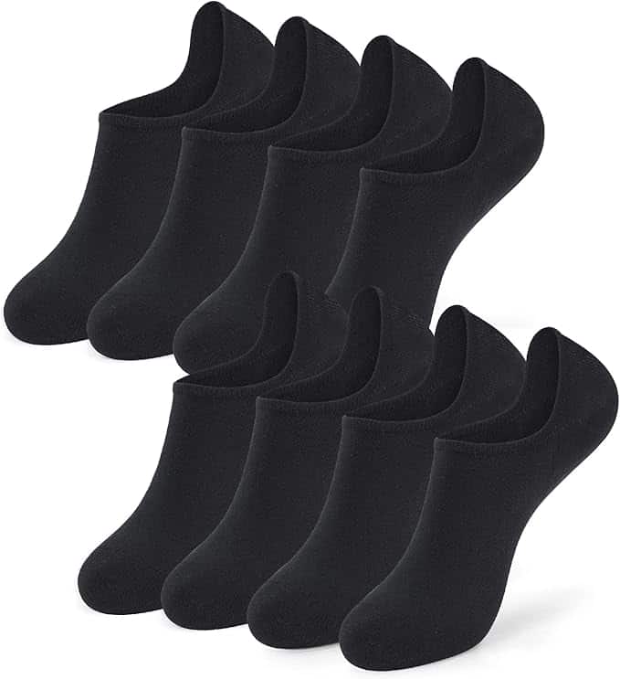 A set of ten identical black no-show socks, perfect for Thursday Deals, is arranged in two tidy rows against a plain white background.