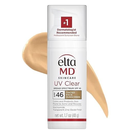 EltaMD UV Clear Broad Spectrum SPF 46 tinted face sunscreen—your ideal companion for acne and rosacea-prone skin. Featuring Niacinamide and Zinc Oxide, this 1.7 oz (48g) bottle delivers flawless protection. Don't miss Thursday Deals for your skincare essentials!