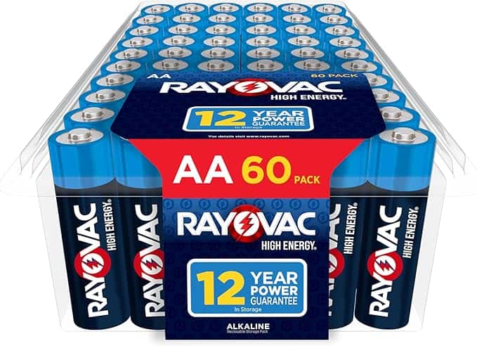 The Rayovac High Energy alkaline batteries, available in a 60-pack, boast a 12-year power guarantee in storage. Featuring AA size, the sleek blue and silver packaging with the Rayovac logo makes these Thursday Deals too good to pass up.