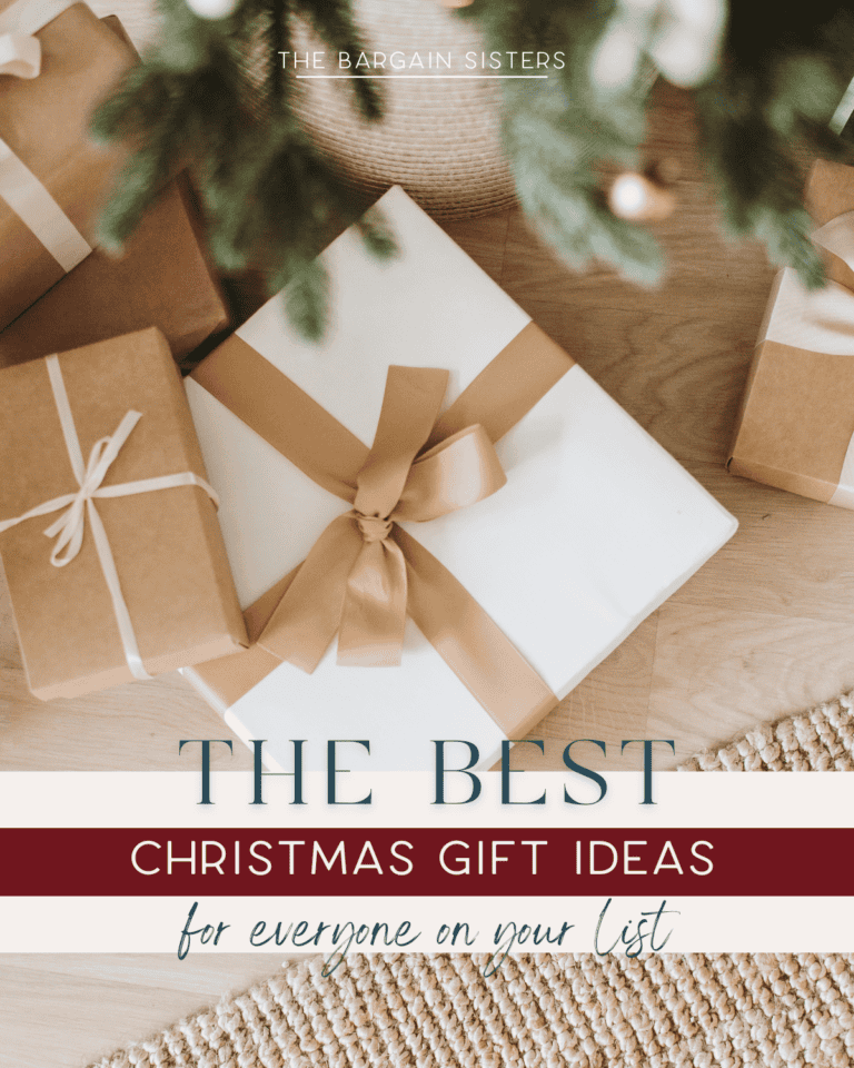 A group of wrapped Christmas gifts with brown and white wrapping paper and gold ribbons are placed under a decorated tree. The text reads: "Discover the Best Christmas Gift Ideas That Won't Break the Bank for Everyone on Your List.