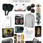 Discover Christmas gift ideas for teen boys that are not expensive. This holiday gift guide features fun and affordable items like pickleball paddles, a mini basketball hoop, dumbbells, a longboard, wireless earbuds, a camera, and more to make their season special.