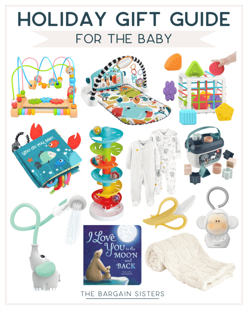 Discover our holiday gift guide for babies with delightful Christmas gift ideas that won't break the bank. Explore colorful toys, enchanting books, a plush blanket, a baby gym, musical toys, monitors, and adorable onesies. Don't miss bath toys, teethers, and the beloved board book "I Love You to the Moon and Back.