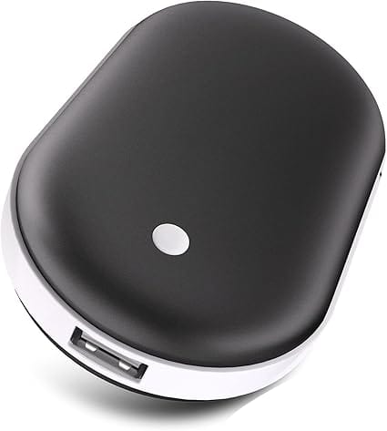 A black oval-shaped portable device with a white rim, showcasing a USB port on the side and a small circular button on top. Perfect for tech enthusiasts exploring Thursday Deals!.