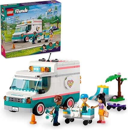 Discover the LEGO Friends ambulance set, perfect for playful afternoons. Featuring an ambulance vehicle, a stretcher, three mini-figures, and a small tree, this set comes alive on the box art. Don’t miss out on exclusive offers during Wednesday Deals!.