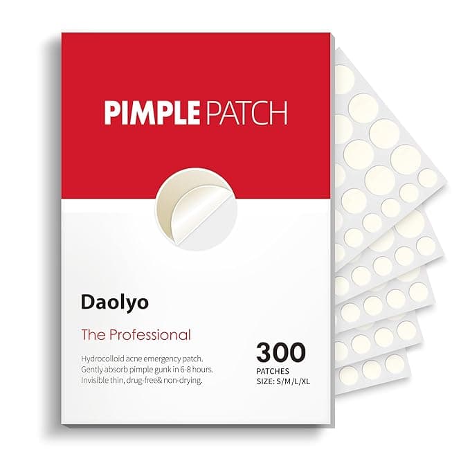 Image of a "Pimple Patch" product package labeled "Daolyo The Professional," featuring hydrocolloid acne patches. The sheet displays circular patches in various sizes, neatly fanned out beside the box. Keep an eye out for amazing Tuesday Deals on this skincare essential!.