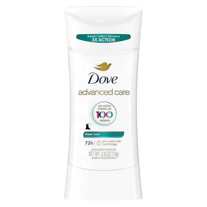 Discover the Dove Advanced Care antiperspirant stick in a refreshing "Sheer Cool" scent. Featuring "3X Action" for sweat, odor, and skincare, it promises no white marks on 100 colors. With 72-hour protection in a 2.6 oz size, it's perfect for stocking up during Friday Deals!.