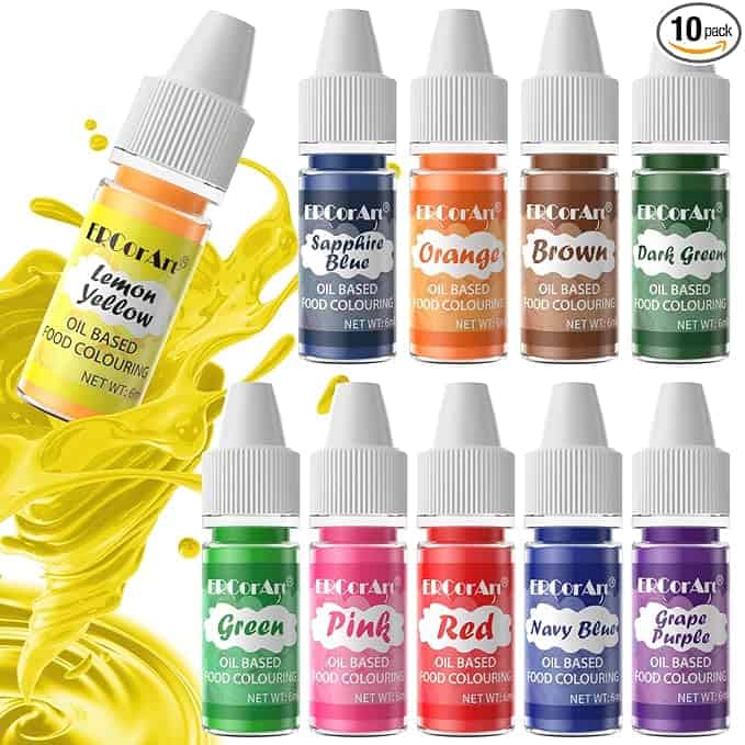 Discover our Monday Deals and bring creativity to your kitchen with this vibrant set of ten small bottles of oil-based food coloring. Featuring colors like lemon yellow, sapphire blue, and grape purple, they are perfect for all your culinary adventures.