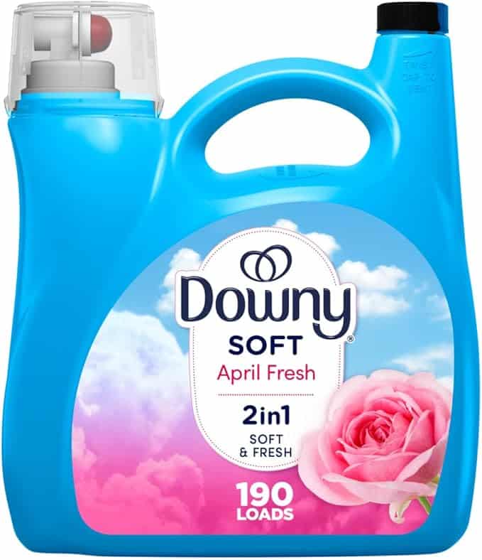 A blue bottle of Downy Soft April Fresh fabric conditioner features a pink rose and clouds on the label. Boasting a 2-in-1 formula for softness and freshness, it's marked for 190 loads—a perfect pick for Thursday Deals.