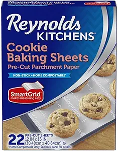 Discover the perfect Friday Deals with a box of Reynolds Kitchens Cookie Baking Sheets! Featuring pre-cut parchment paper with a SmartGrid for easy measuring, these non-stick and home compostable sheets ensure seamless baking. Includes 22 sheets, perfect for your baking adventures.