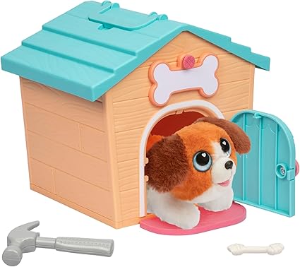 On Thursday Deals, a toy dog with floppy ears peeks out of a small plastic doghouse featuring a teal roof and door. A bone sign hangs above the entrance, while a plastic hammer and bone toy lay outside, offering endless imaginative fun.