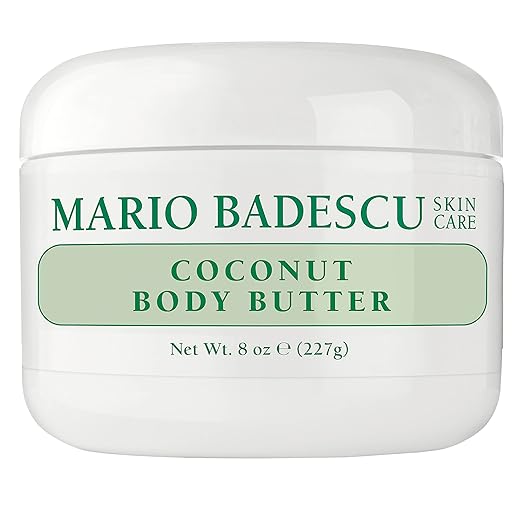 Discover indulgence with the Mario Badescu Coconut Body Butter. This 8 oz (227g) white jar, adorned in green and cream, showcases elegance with the brand's signature style. Perfect for scoring luxurious Thursday Deals that pamper your skin to blissful softness.