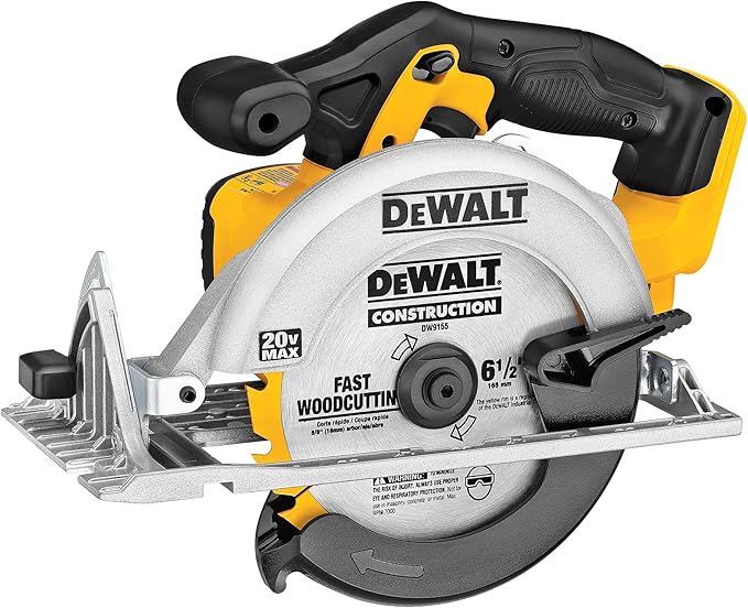 Discover the DEWALT cordless circular saw, perfect for your Wednesday Deals hunt. It boasts a 6 1/2-inch blade in a striking black and yellow design, labeled for "Fast Wood Cutting," and includes a comfortable handle for easy grip.