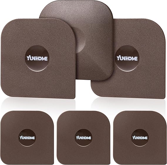 Five brown furniture pads with rounded edges and a central groove, featuring the brand name "YunHome" in white. Designed to protect floors and provide stability, these pads are a must-have for your home—especially with our exclusive Friday Deals!.